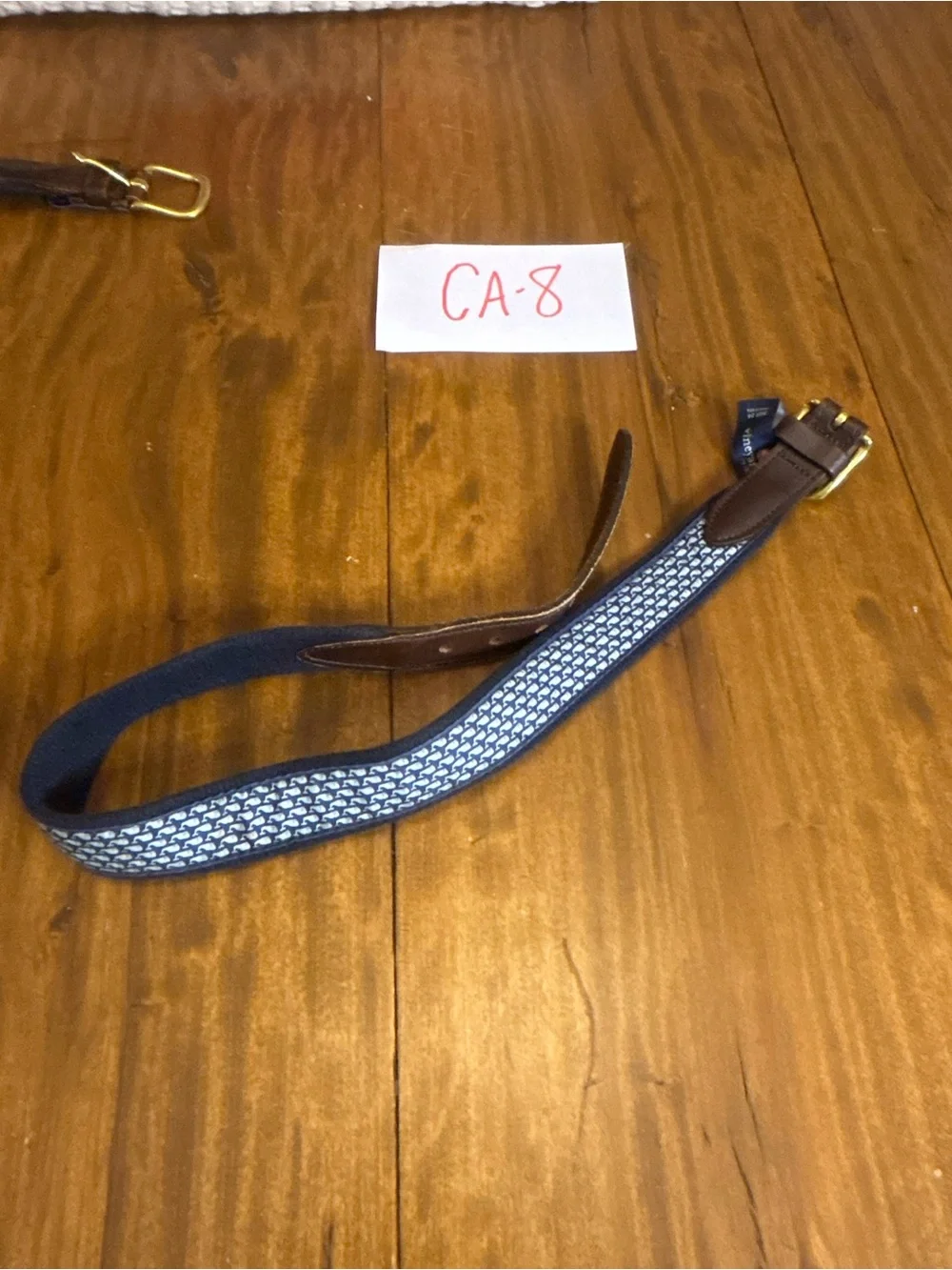 Boys vineyard vines  navy and White Patterned Adjustable Bag Strap with  Leather